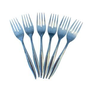 Oneida Kenwood FOREVER ROSE Stainless USA 6 Dessert Salad Forks Flatware Vtg